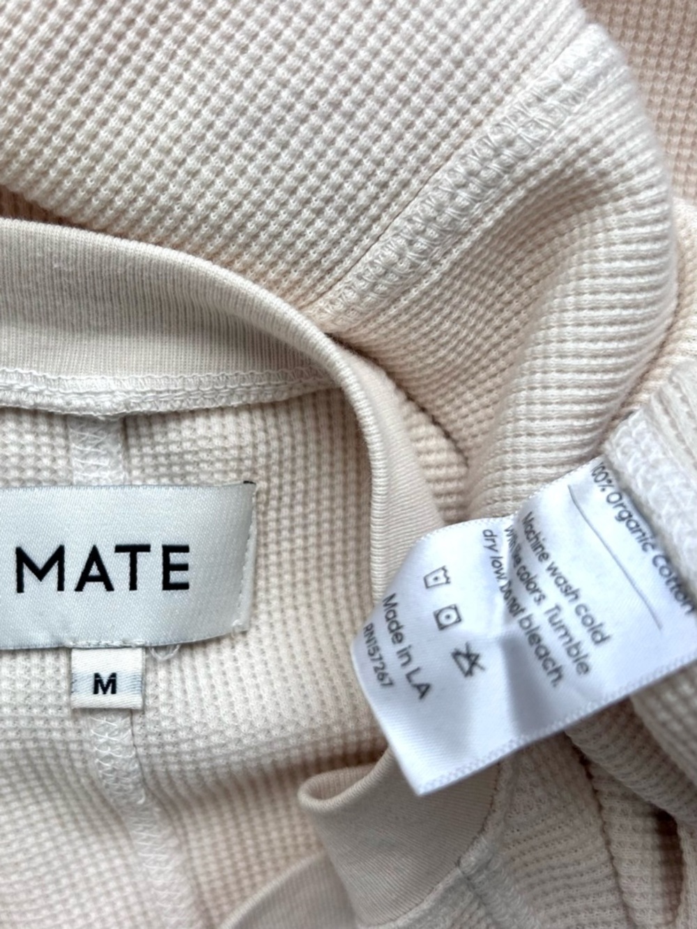 Mate the Label Harper Henley Top Thermal Oranic Waffle Knit Crew Bone White M - Picture 12 of 14